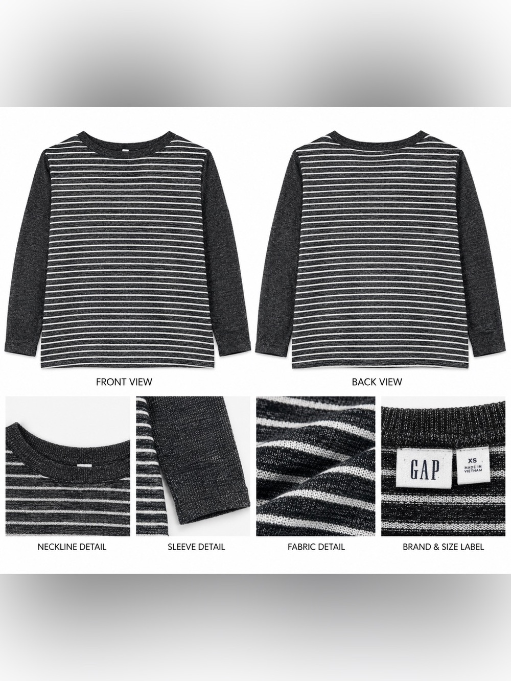 Gap Black White Striped Knit Long Sleeve Sweater Top Women’s XS